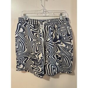 Mode of One Men's Distorted Wave Relaxed Fit Shorts in White Blue M